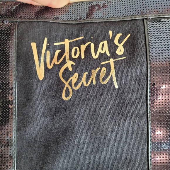Victoria's Secret Sparkle Large Black Weekender Zippered Tote Bag - Picture 4 of 12